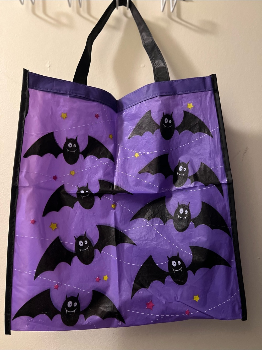 Purple Halloween Bat Reusable Tote Bag